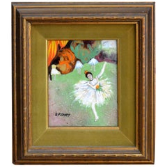 Framed Realism Enamel Painting on Copper by B. Pitney Dancing Ballerina