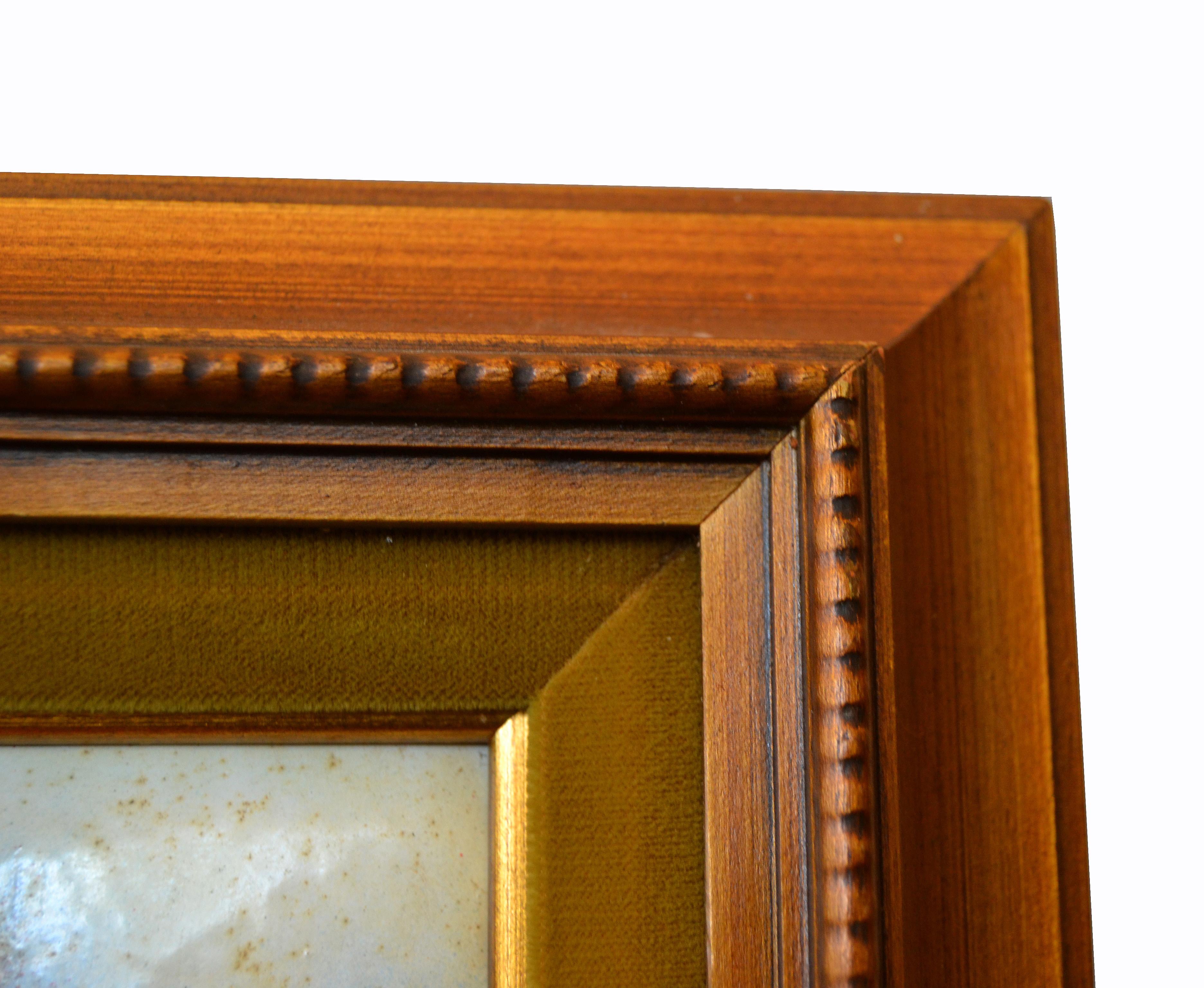 Framed Realism Enamel Painting on Copper by J. Polk Three Birds Sitting on Tree 2