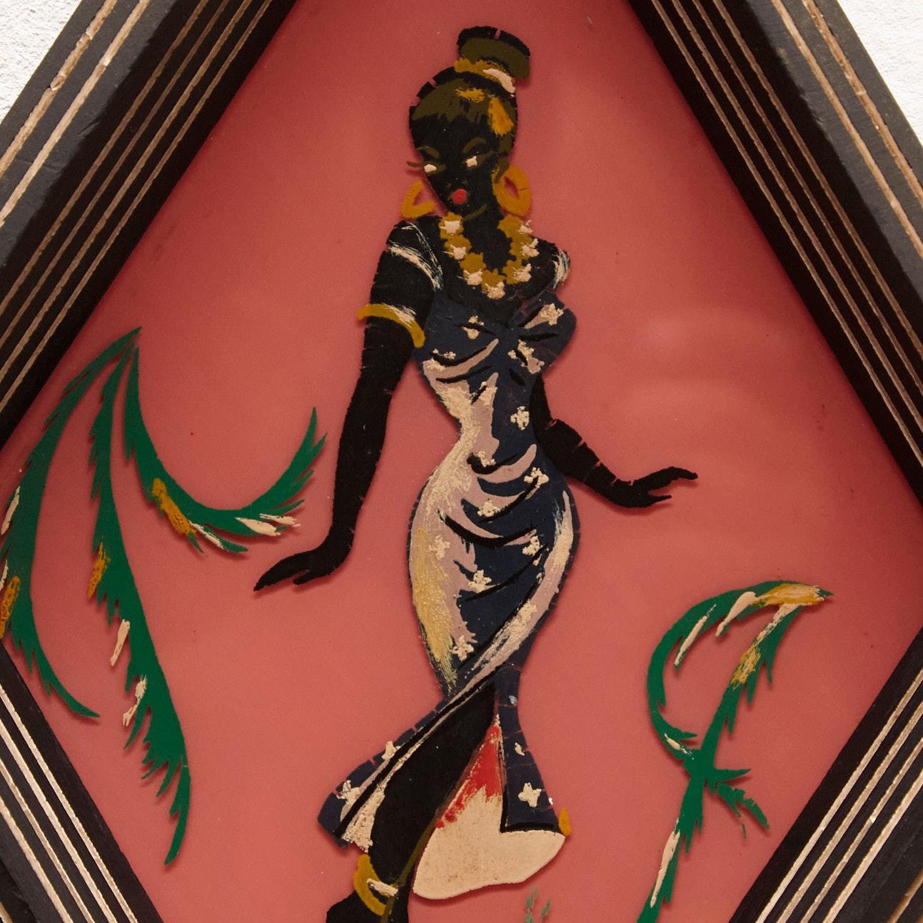 Framed Red Glass Hand Painted, circa 1950 In Good Condition In Barcelona, Barcelona