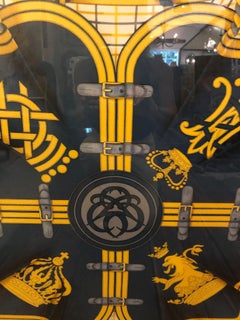 Framed Red Gold and Blue Hermes Scarf Wall Art