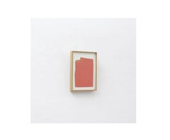 Composition artistique sur papier rouge encadrée, style moderne du milieu du siècle, signée