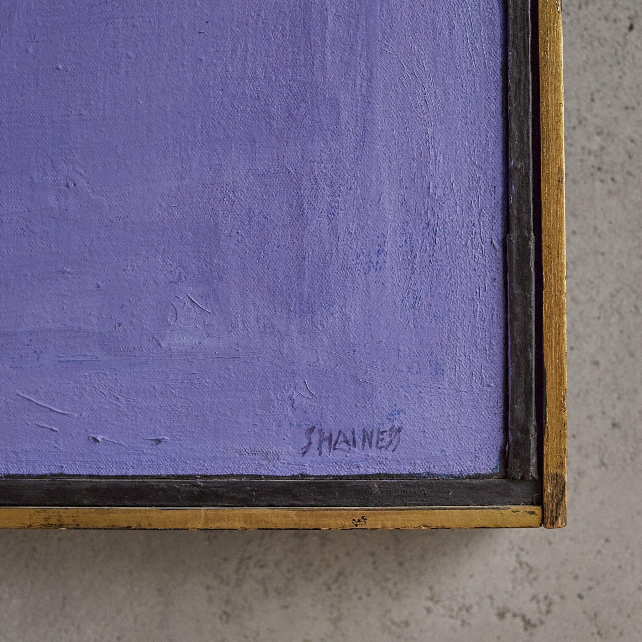 Moderne Peinture abstraite en techniques mixtes rouge et violet encadrée de Clara Shainess en vente