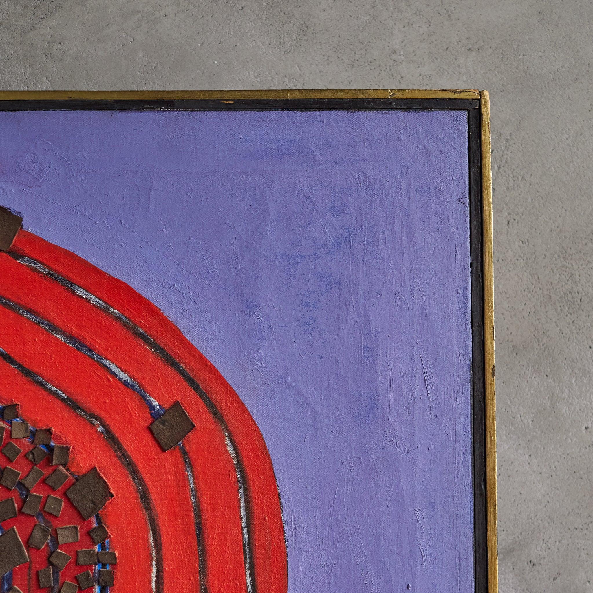 Américain Peinture abstraite en techniques mixtes rouge et violet encadrée de Clara Shainess en vente
