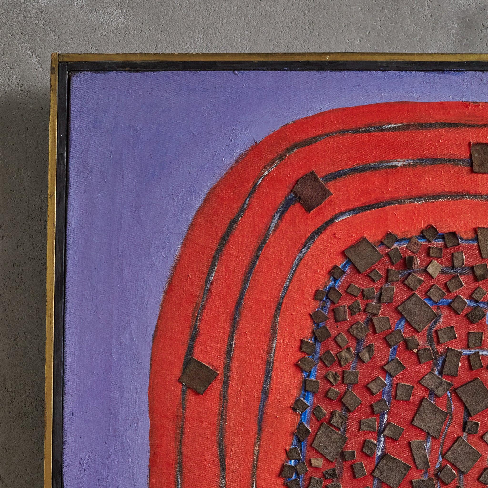 Peinture abstraite en techniques mixtes rouge et violet encadrée de Clara Shainess Excellent état - En vente à Chicago, IL