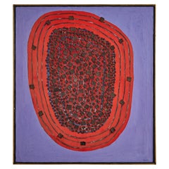 Quadro astratto a tecnica mista rosso e viola di Clara Shainess incorniciato