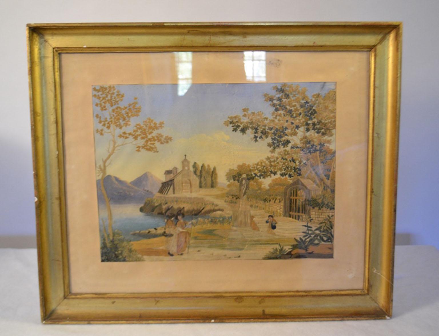 Anglais Momento Mori, tapisserie à l'aiguille Regency encadrée en vente