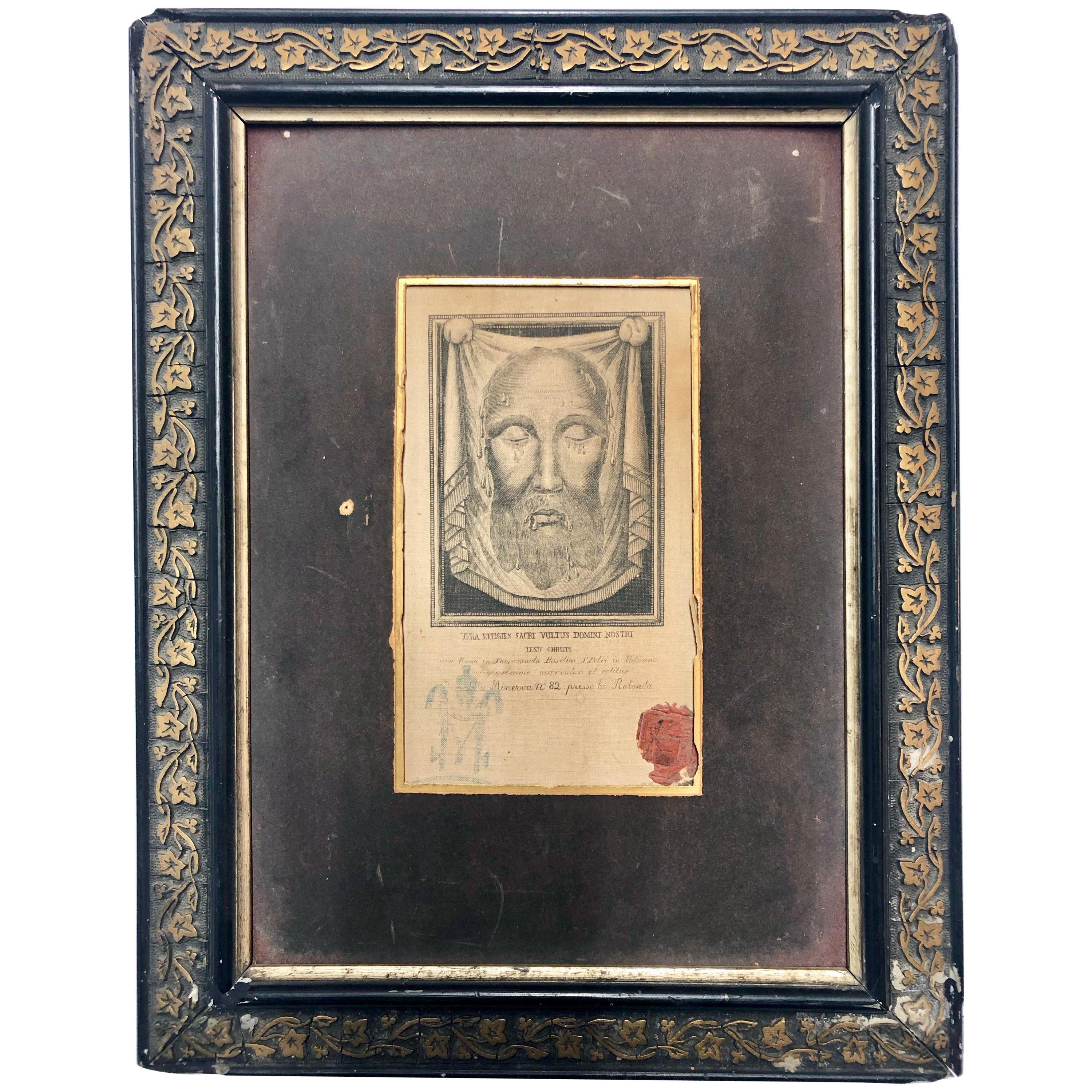 Framed Relic Image of Veronica's Veil, with Vatican Seal and Stamp, Verso