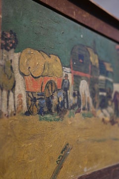 Framed Reproduction of Van Gogh's Encampment of Gypsies with Caravans