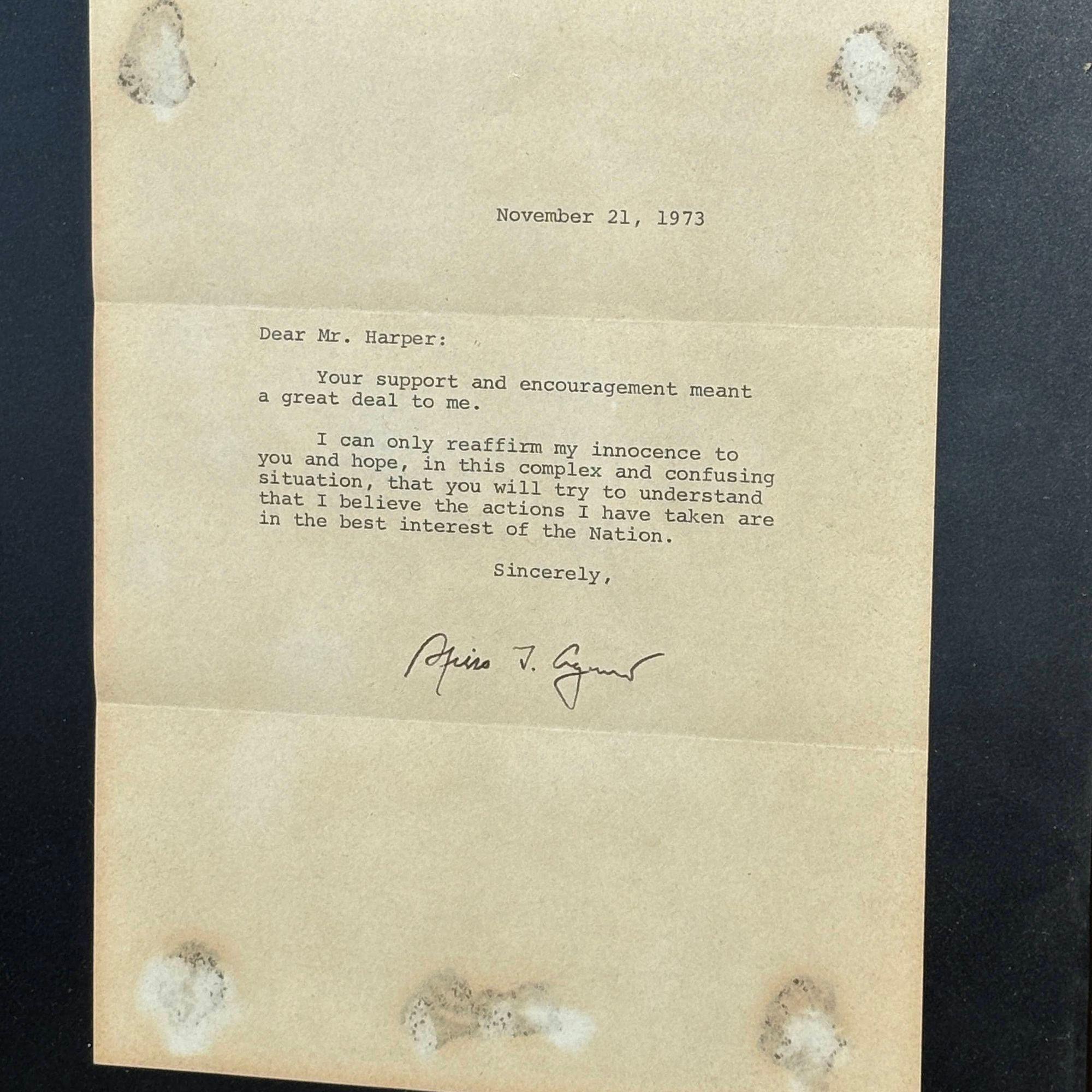 American Framed Richard Nixon & Spiro Agnew Watergate Letters 1973 For Sale