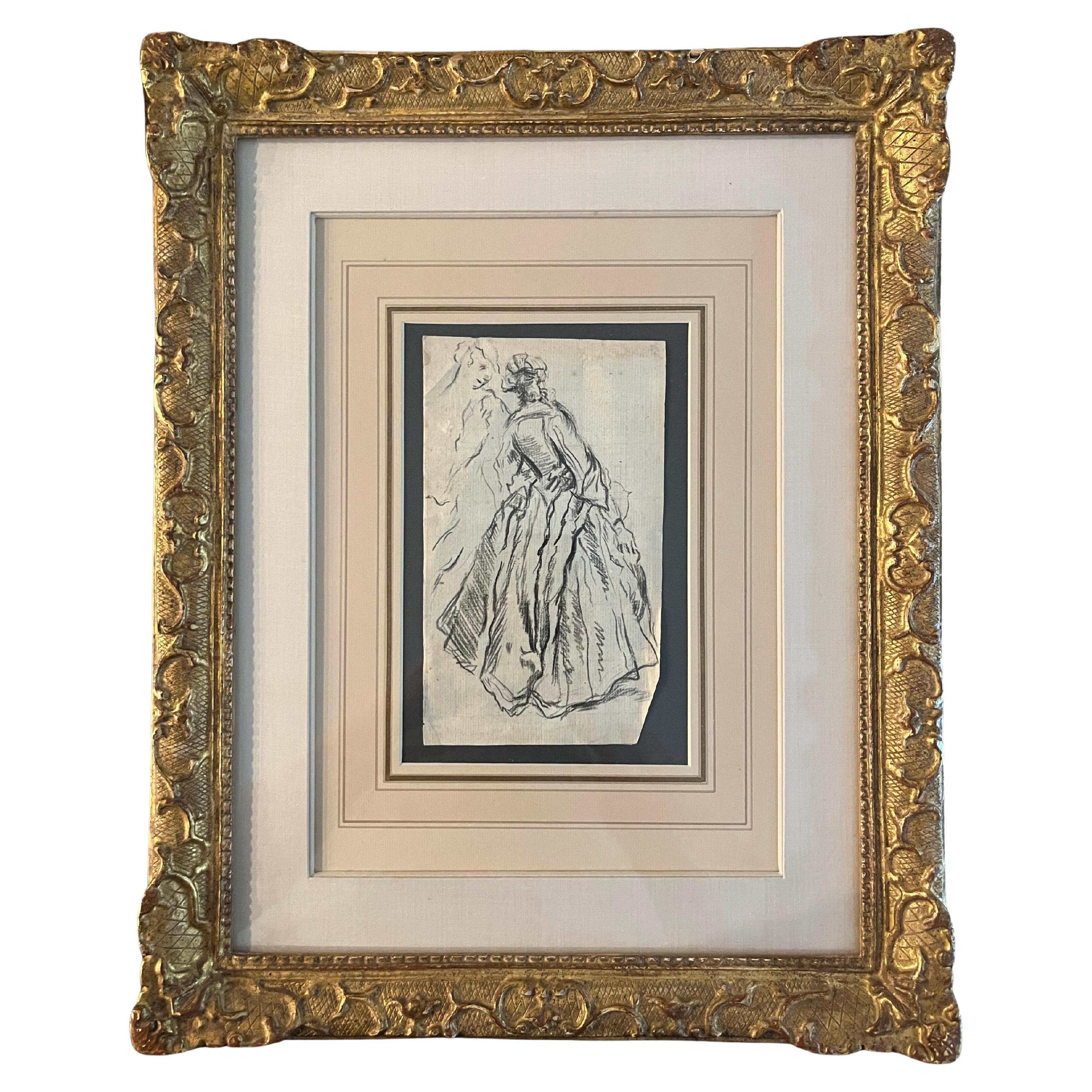 Framed Rococo melodramatic drawing of a Woman by Nicolas Lancret For Sale