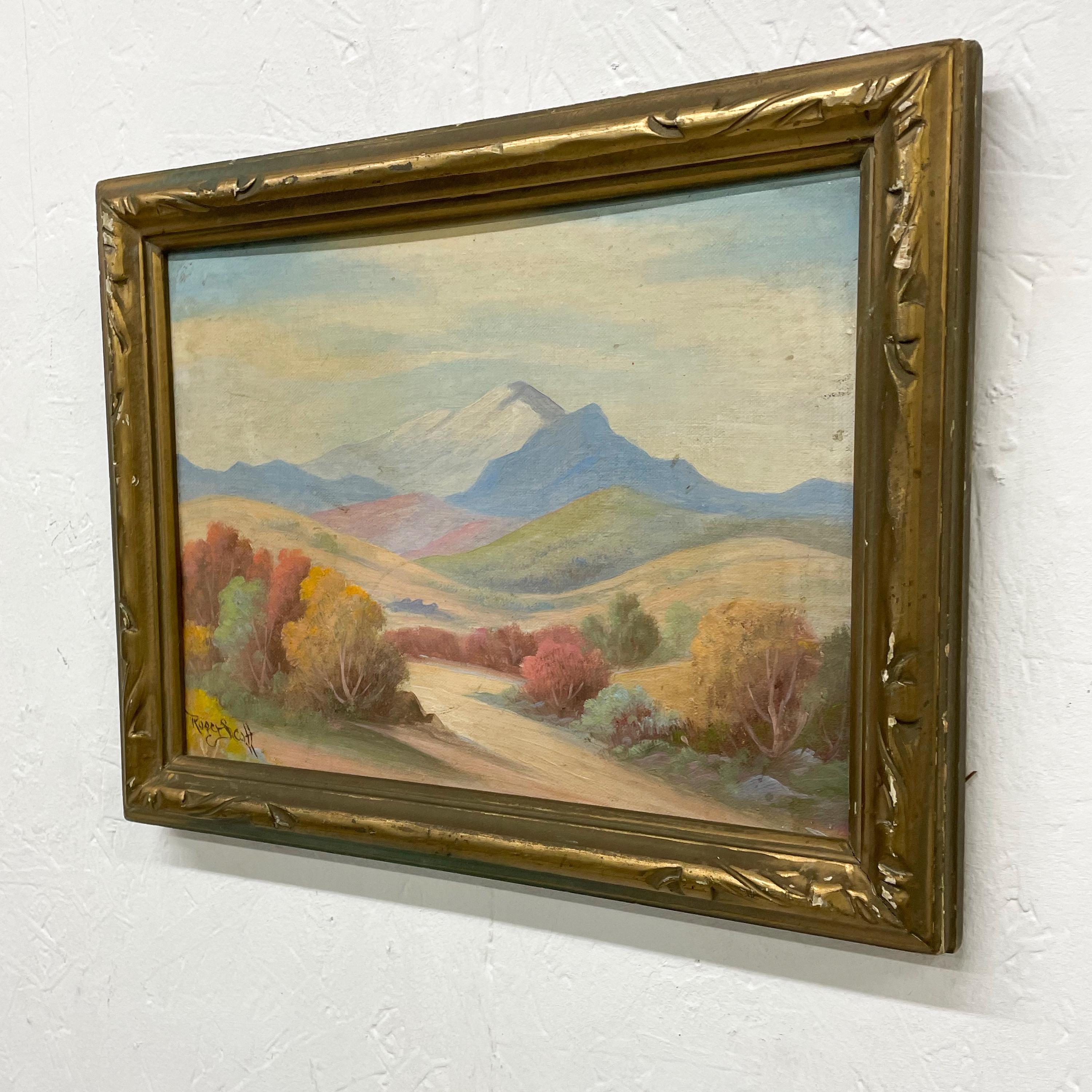 American Classical Framed Roger Scott Early California Landscape Art Oil on Canvas Board