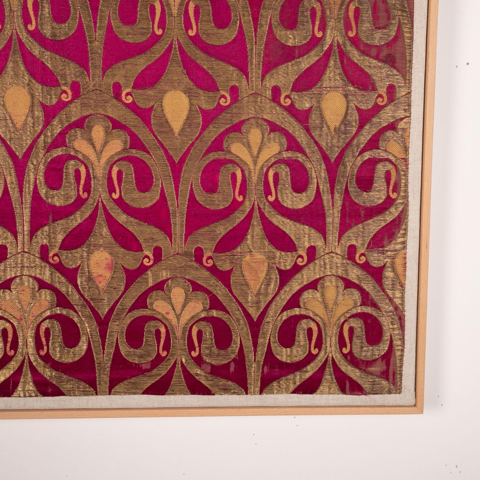 Framed Russian Silk and Metallic Thread Brocade Panel, 19th Century 1