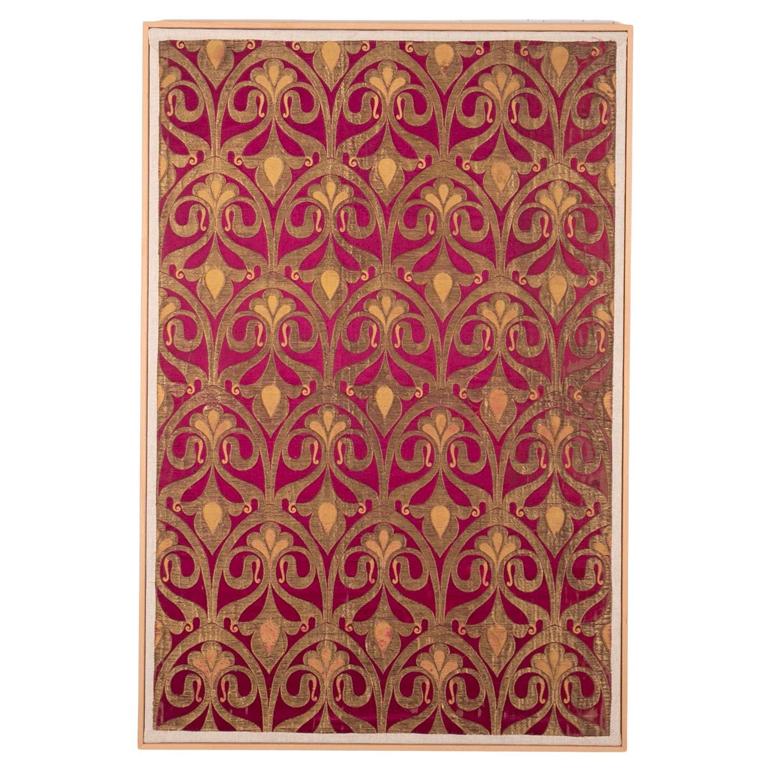 Framed Russian Silk and Metallic Thread Brocade Panel, 19th Century For Sale