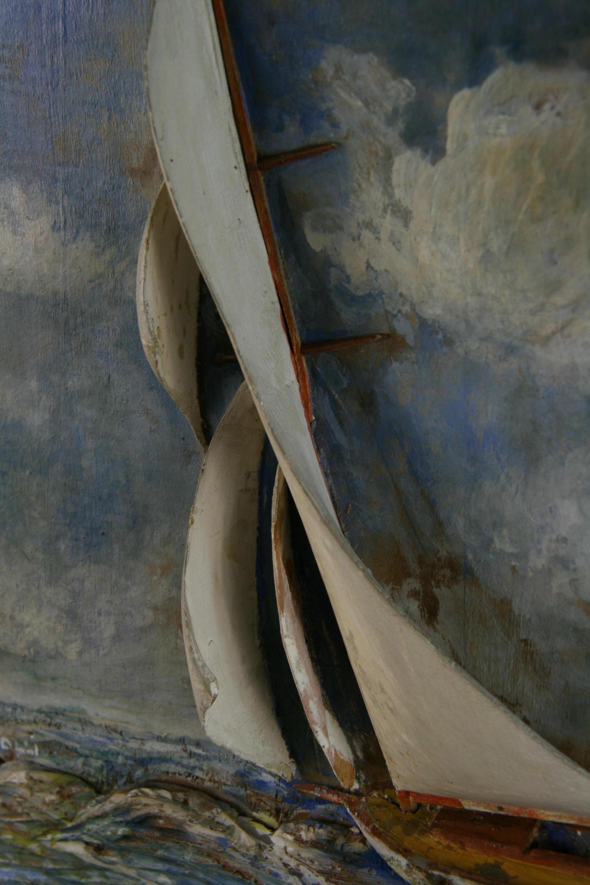 8-158 voilier sculpté à la main sur des eaux libres dans un cadre en bois
Signé au verso Esposito 1920
Taille de l'image 9,5 x 12,5