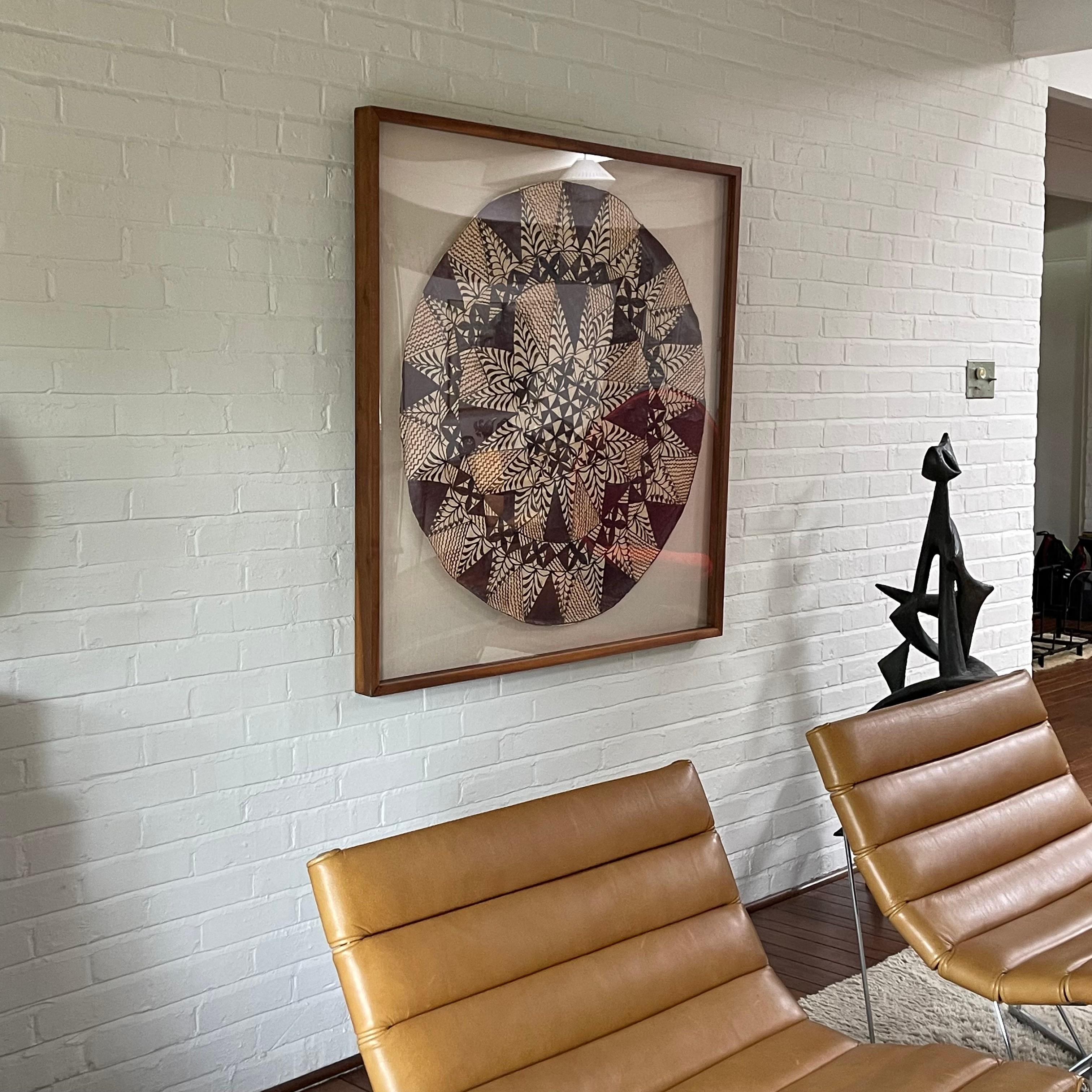 Natural Fiber Framed Samoan Tapa Cloth For Sale