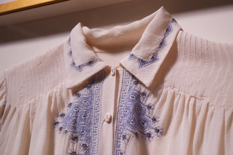 Framed Scandinavian Traditional Embroidered Blouse For Sale at 1stDibs