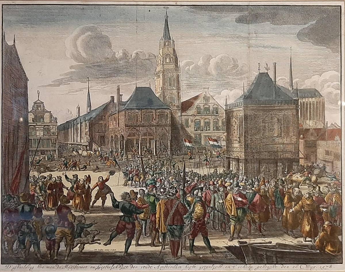 Framed Scene of the Alteration of Amsterdam, Dam square, The Netherlands, c.1720