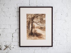 Framed Sepia Tone Watercolor Landscape, 1887