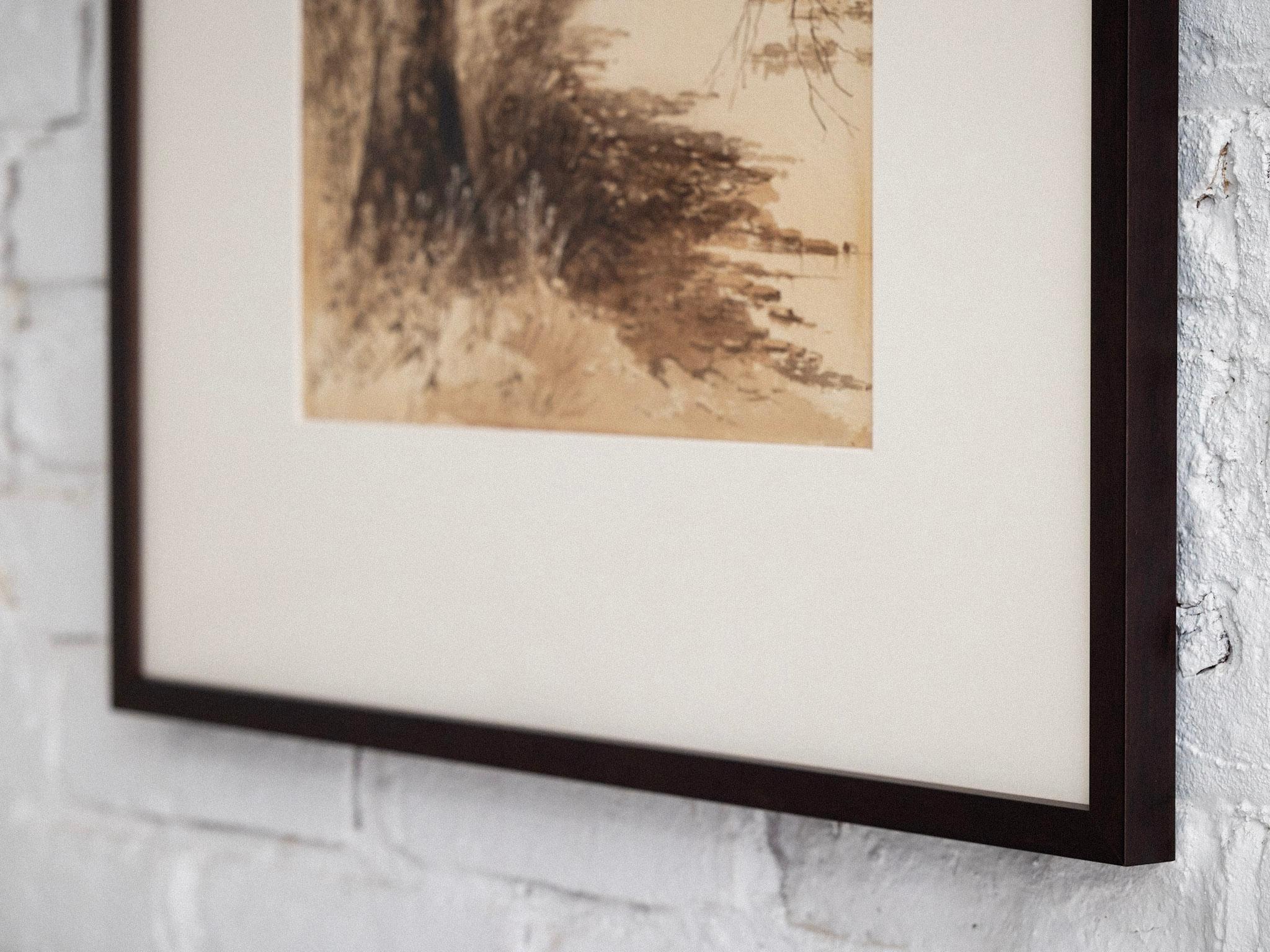 American Framed Sepia Tone Watercolor Landscape, 1887 For Sale