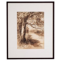 Gerahmte Sepia-Ton-Aquarelllandschaft in Aquarellfarben, 1887