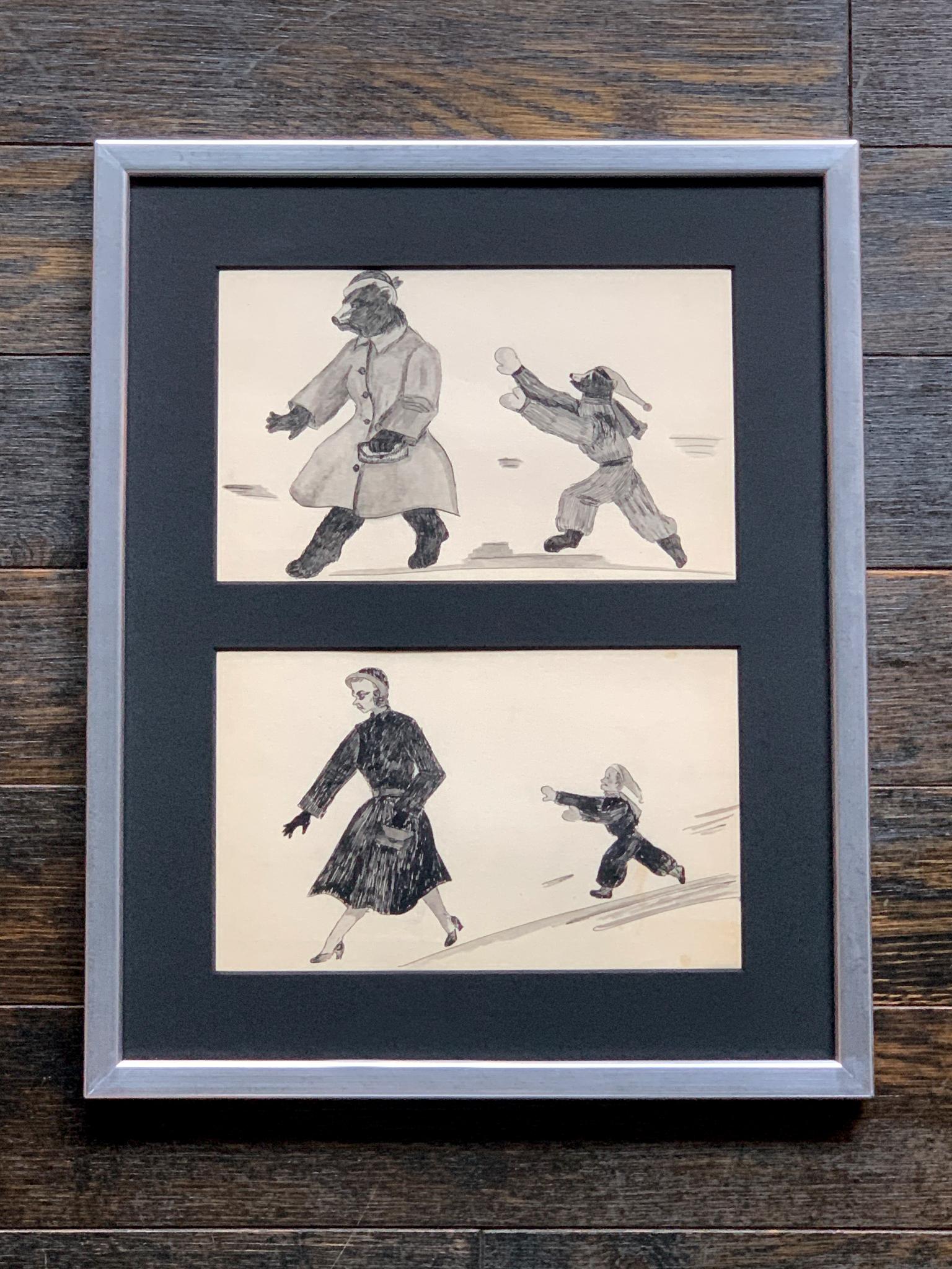Framed Series of Odd & Disturbing Pen & Ink Drawings - A Set of 10 For Sale 4