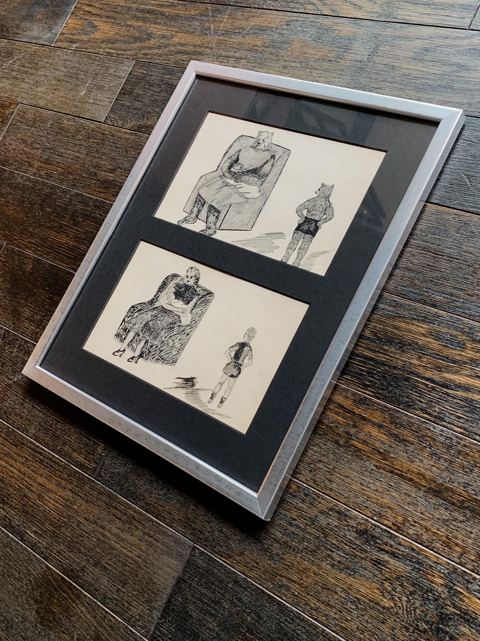 Framed Series of Odd & Disturbing Pen & Ink Drawings - A Set of 10 For Sale 10