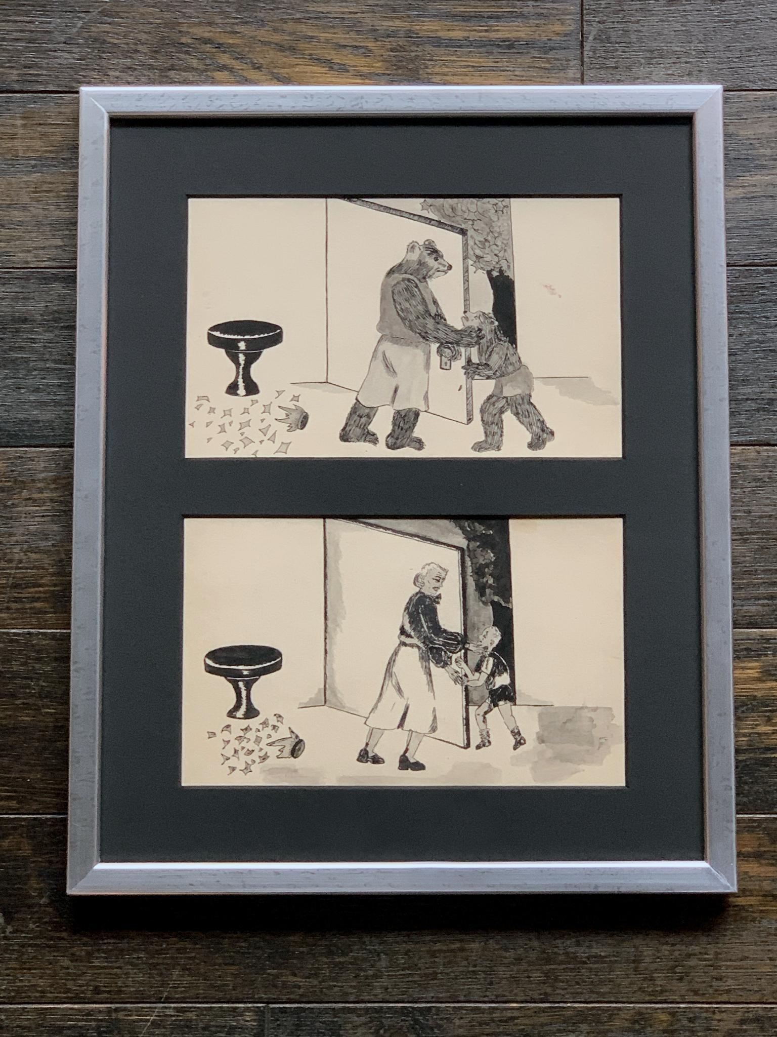 Plexiglass Framed Series of Odd & Disturbing Pen & Ink Drawings - A Set of 10 For Sale