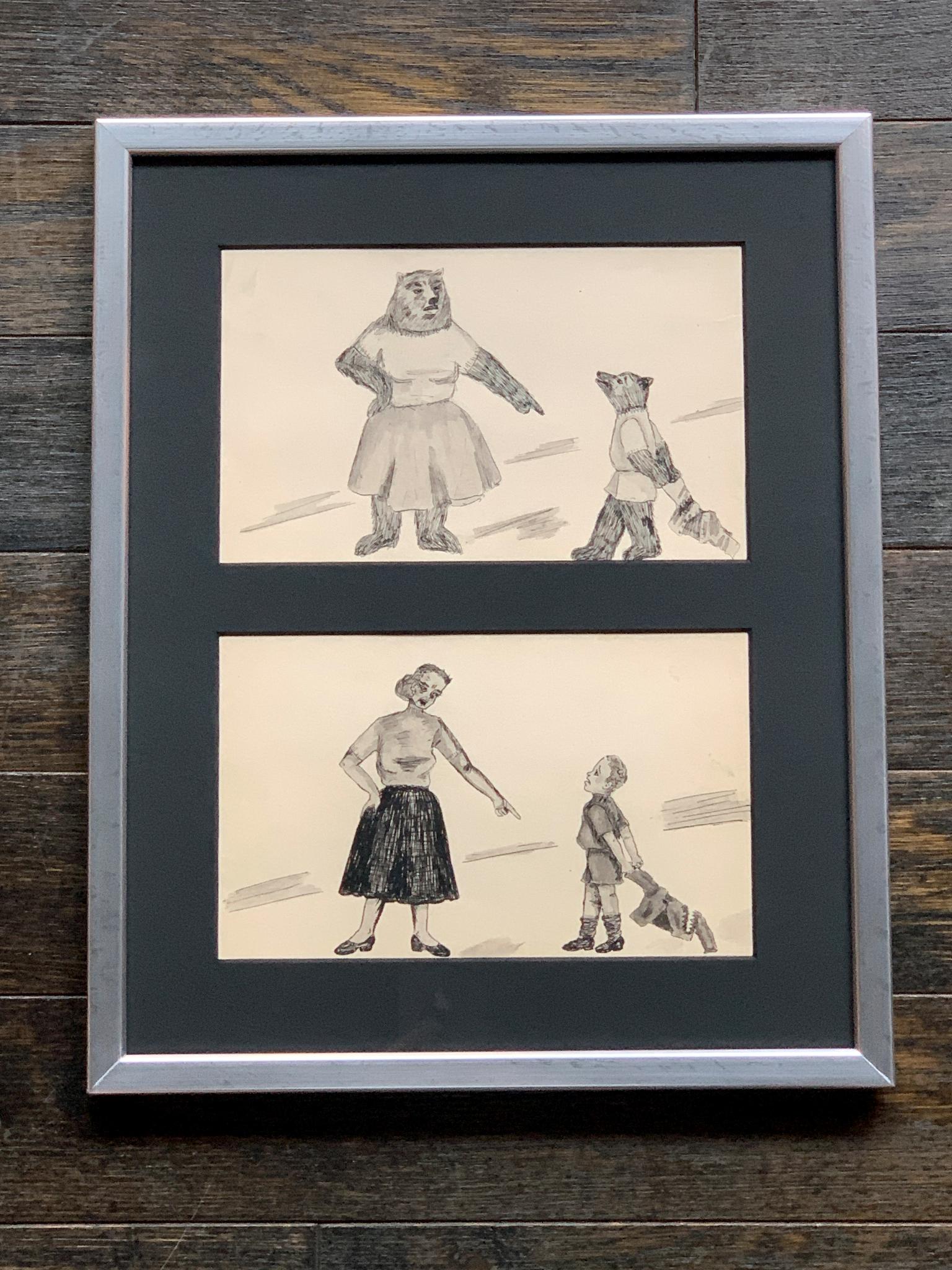 Framed Series of Odd & Disturbing Pen & Ink Drawings - A Set of 10 For Sale 1