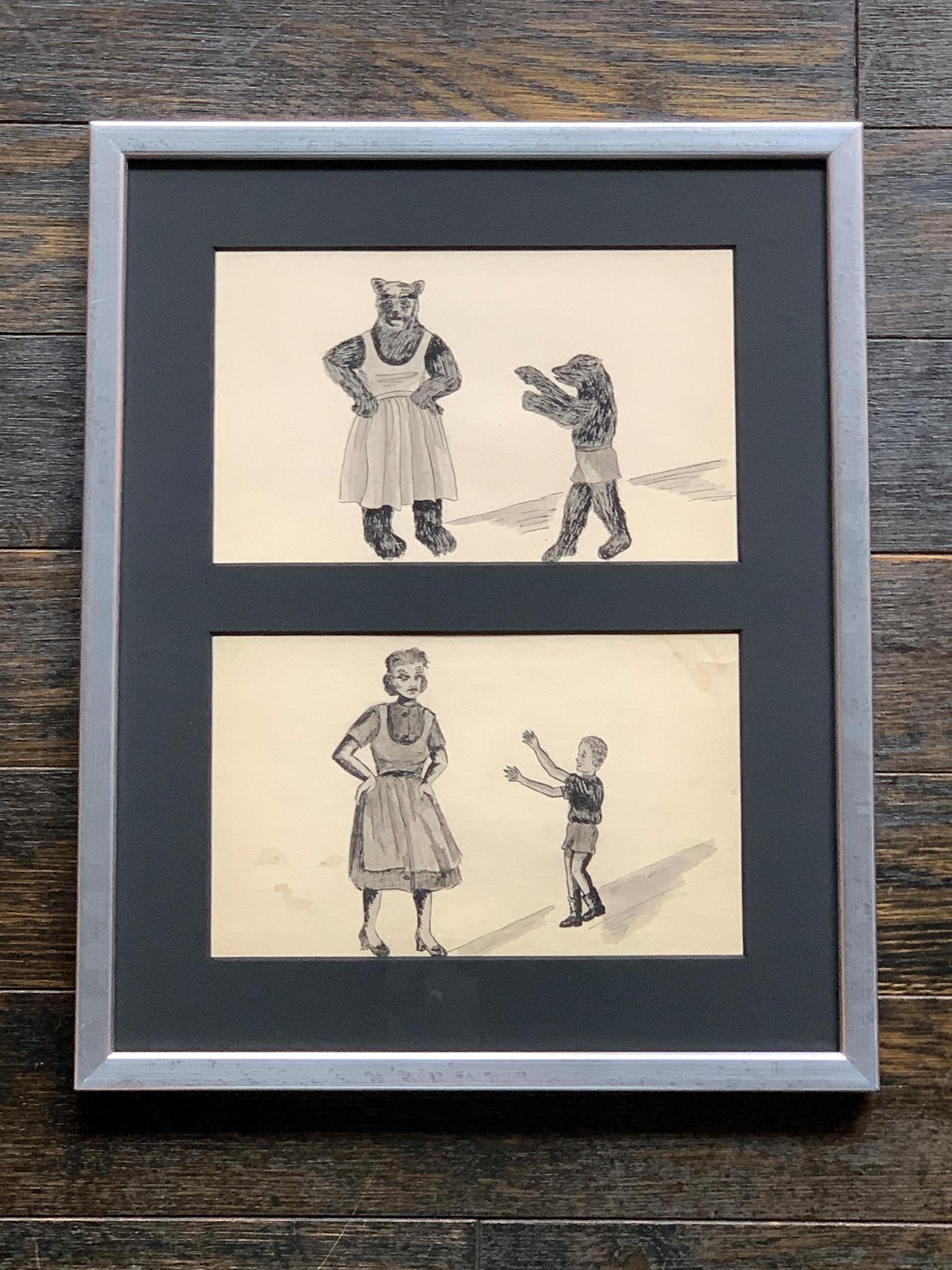 Framed Series of Odd & Disturbing Pen & Ink Drawings - A Set of 10 For Sale 3