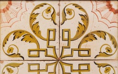 Framed Set Four Vintage Hand-Painted Catalan Spanish Ceramic Tiles, Yellow White