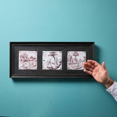 Framed Set of 18th Century 5-Inch Manganese Delft Tiles