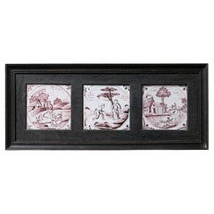 Framed Set of 18th Century 5-Inch Manganese Delft Tiles