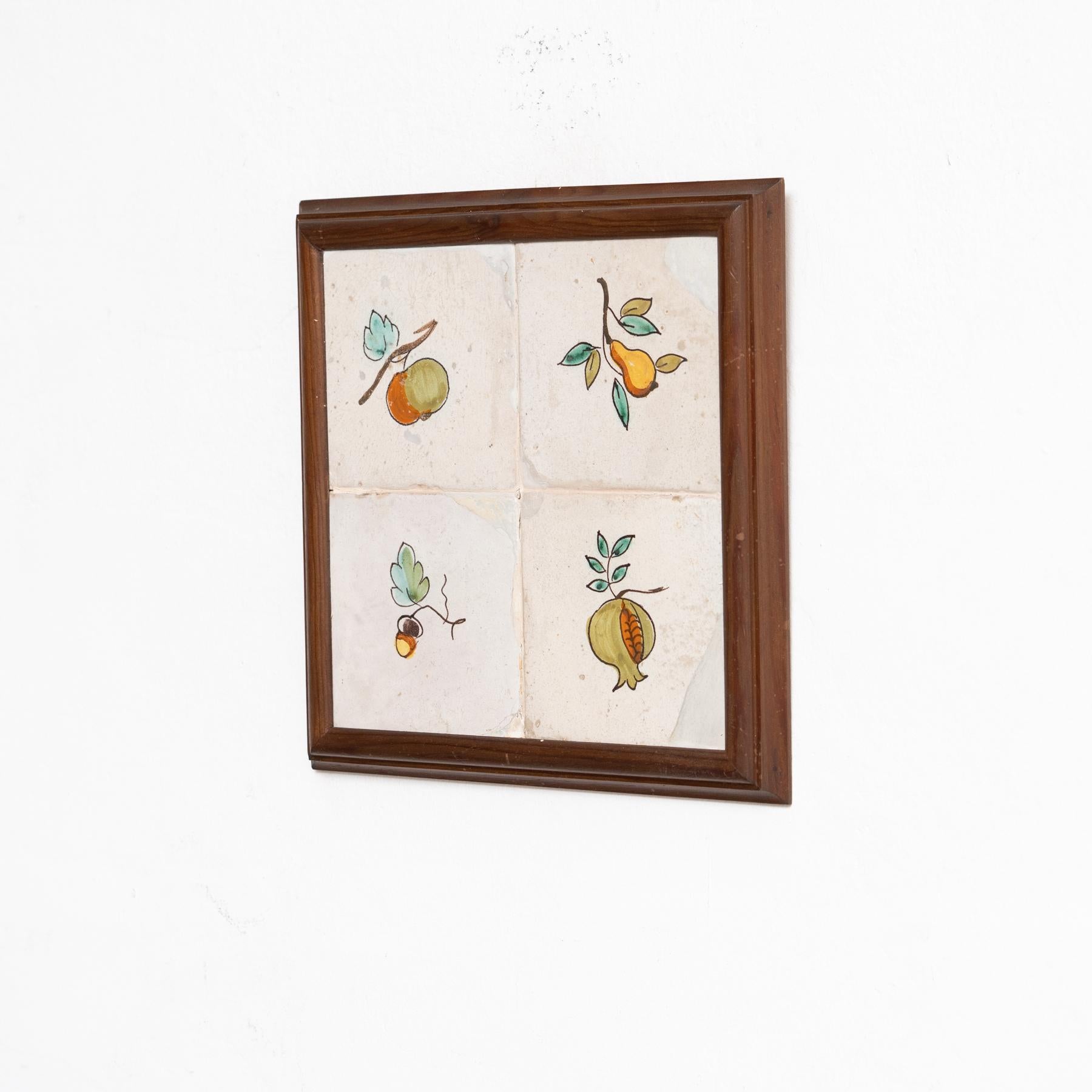 Mid-Century Modern Ensemble encadré du début du 20e siècle, carreaux catalanes peints à la main en vente