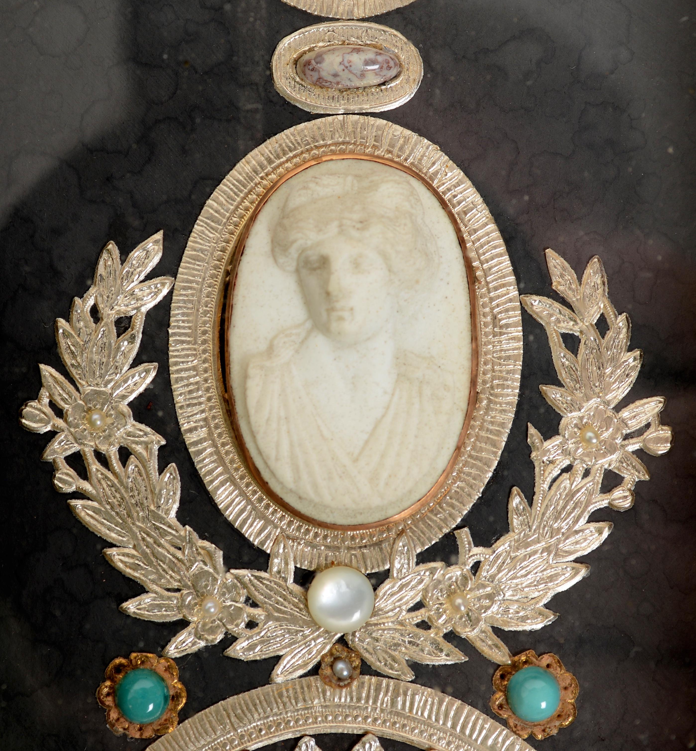 Italian Framed Set of Five Lava Cameos Mid 19th c For Sale
