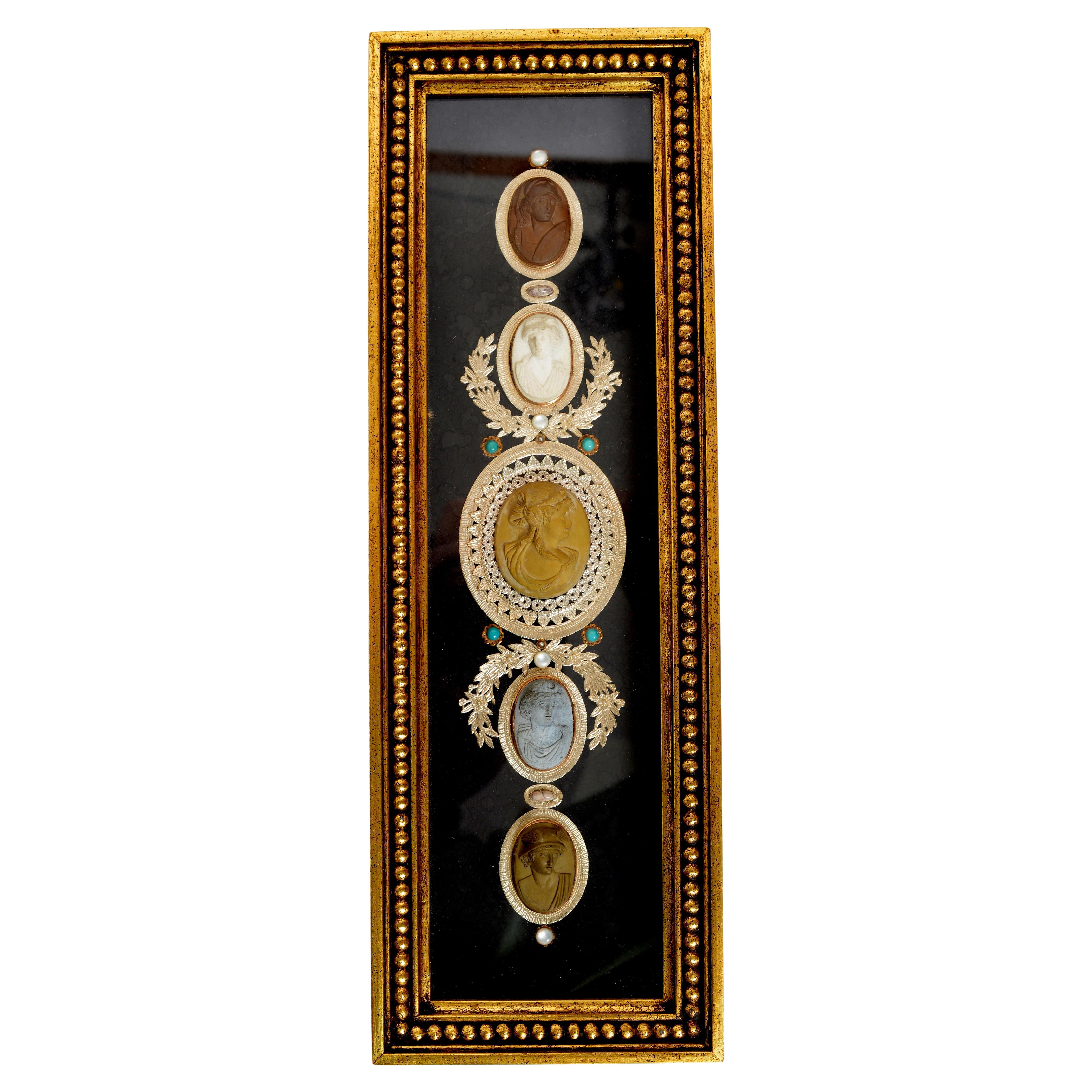 Framed Set of Five Lava Cameos Mid 19th c For Sale