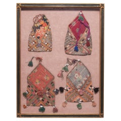 Framed Set of Four Banjara Embroidered Pouches