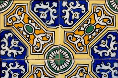 Framed Set of Four Hand-Painted Brightly Colored Valencian Spanish Ceramic Tiles