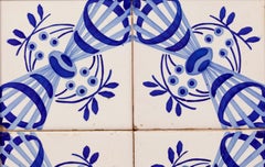 Framed Set of Four Vintage Hand-Painted Catalan Spanish Ceramic Tiles