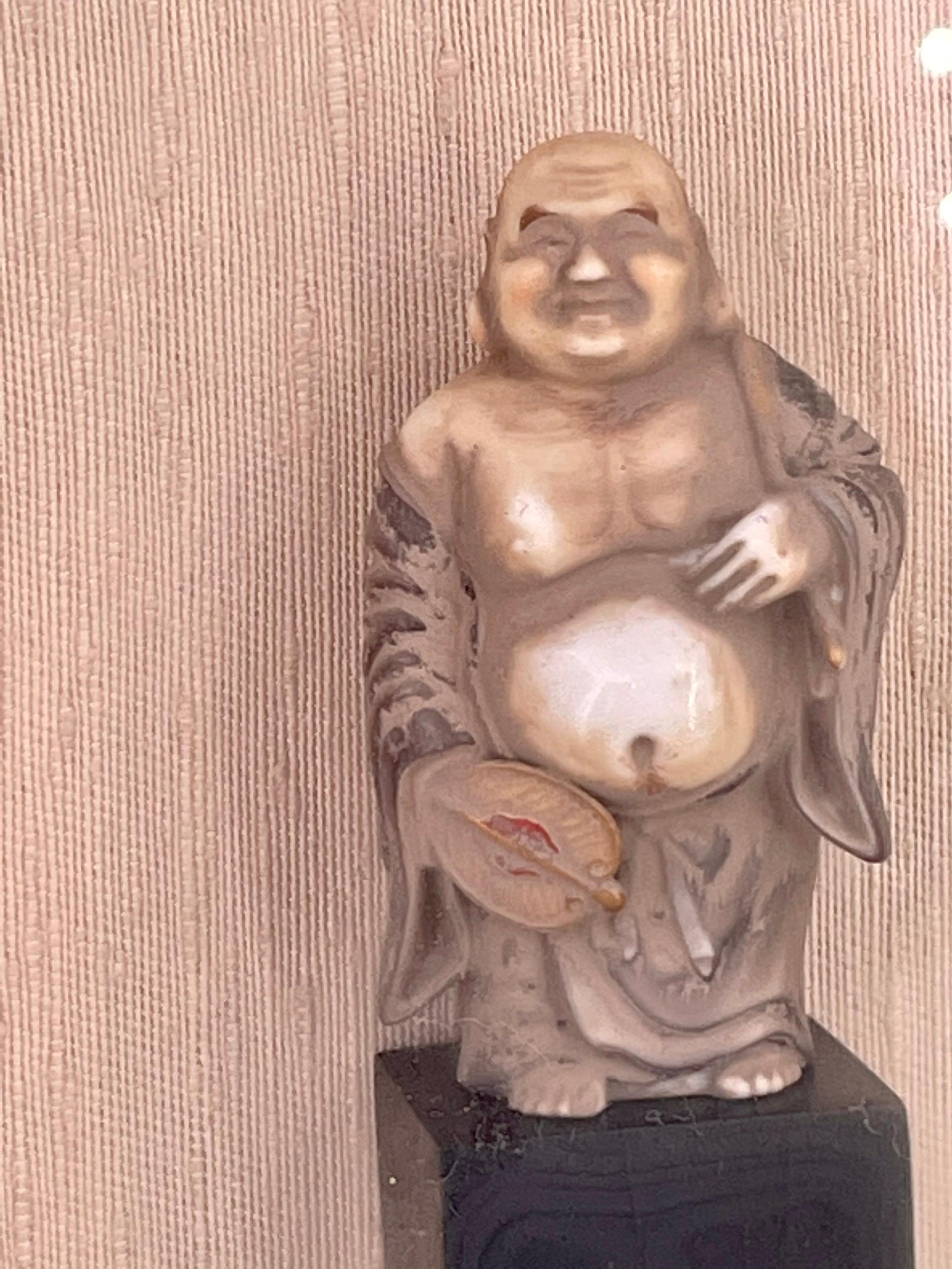Hollywood Regency Framed Shadow Box Resin Buddha Figurine
