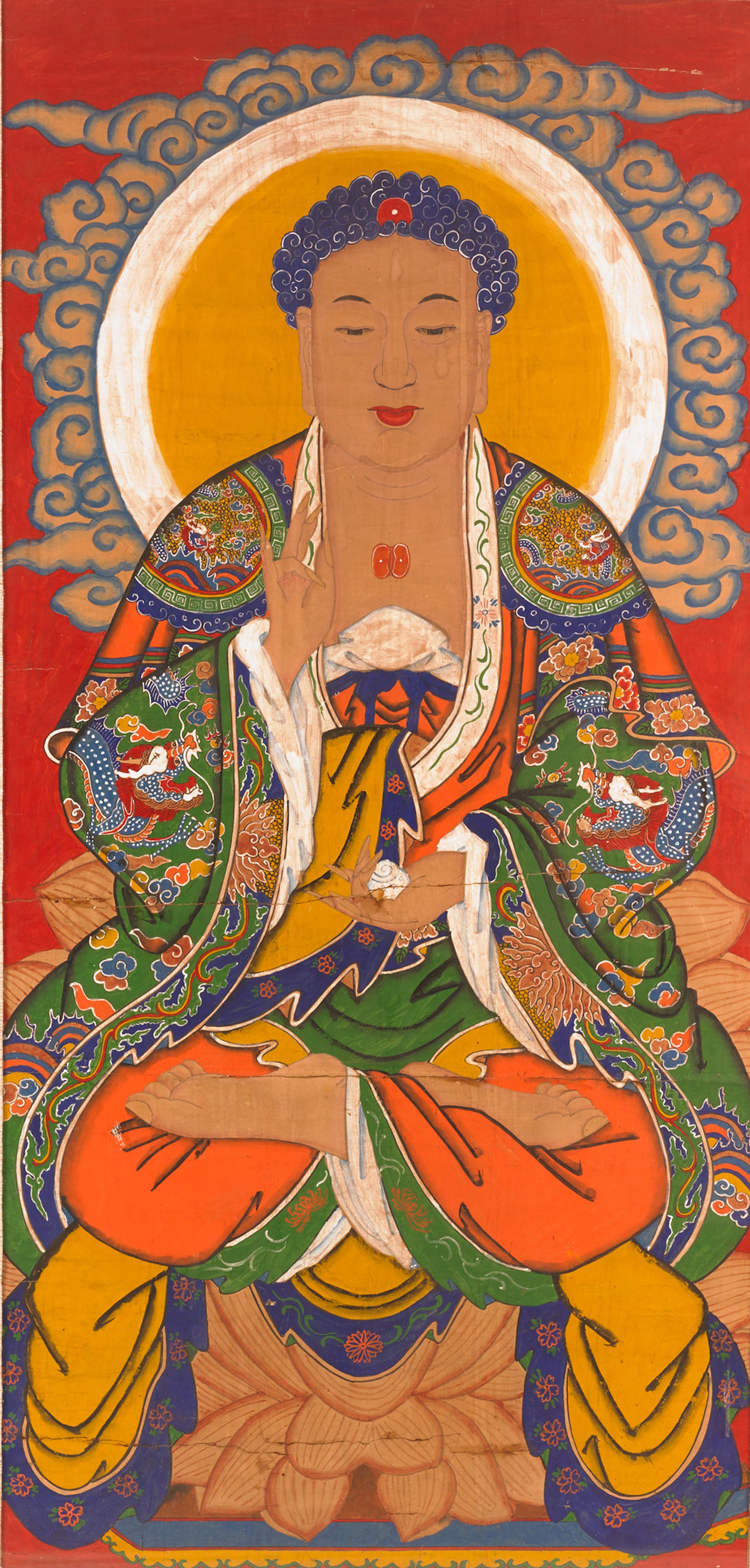 Gerahmtes Shakyamuni Buddha Thangka-Gemälde, Buddha Thangka (Tibetisch) im Angebot