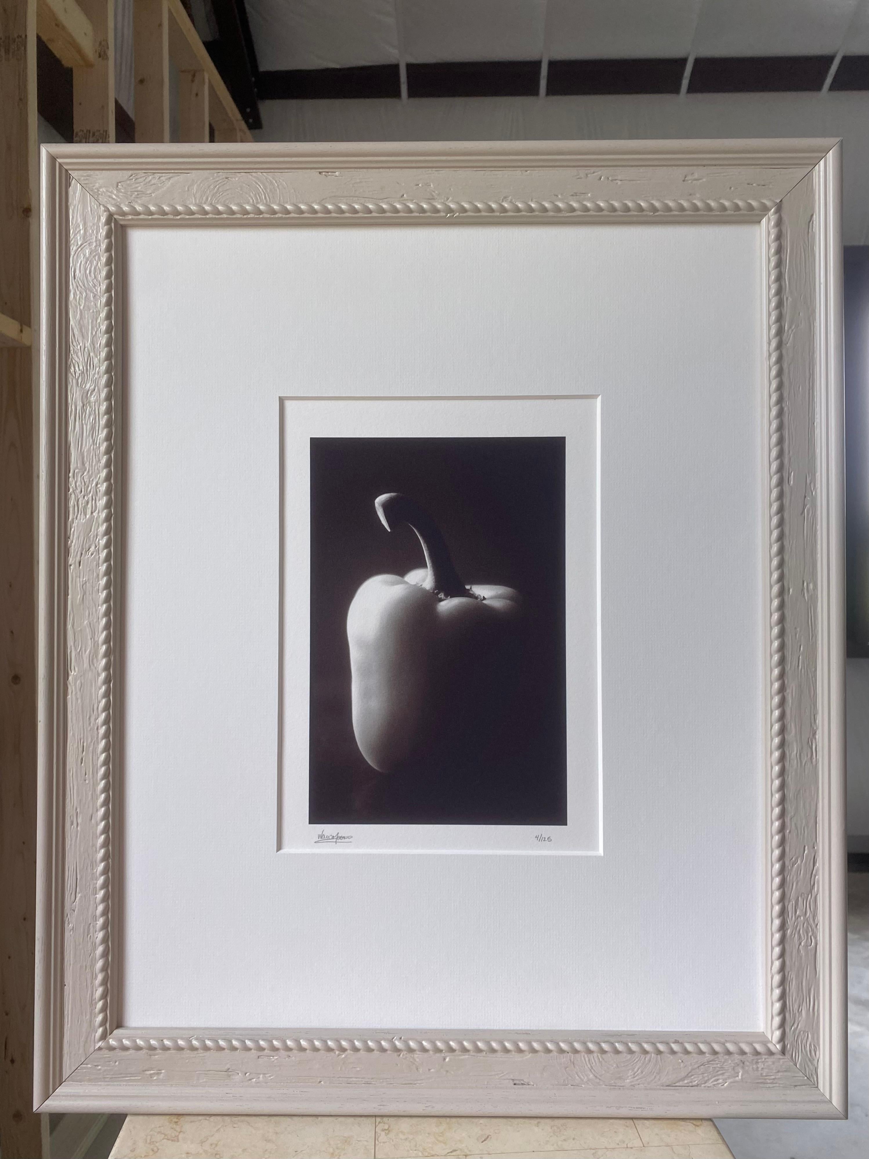 Wood Framed + Signed Black & White Still Life Bell Pepper For Sale