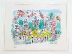 Framed Signed Charles Cobelle Paris Street Lithograph