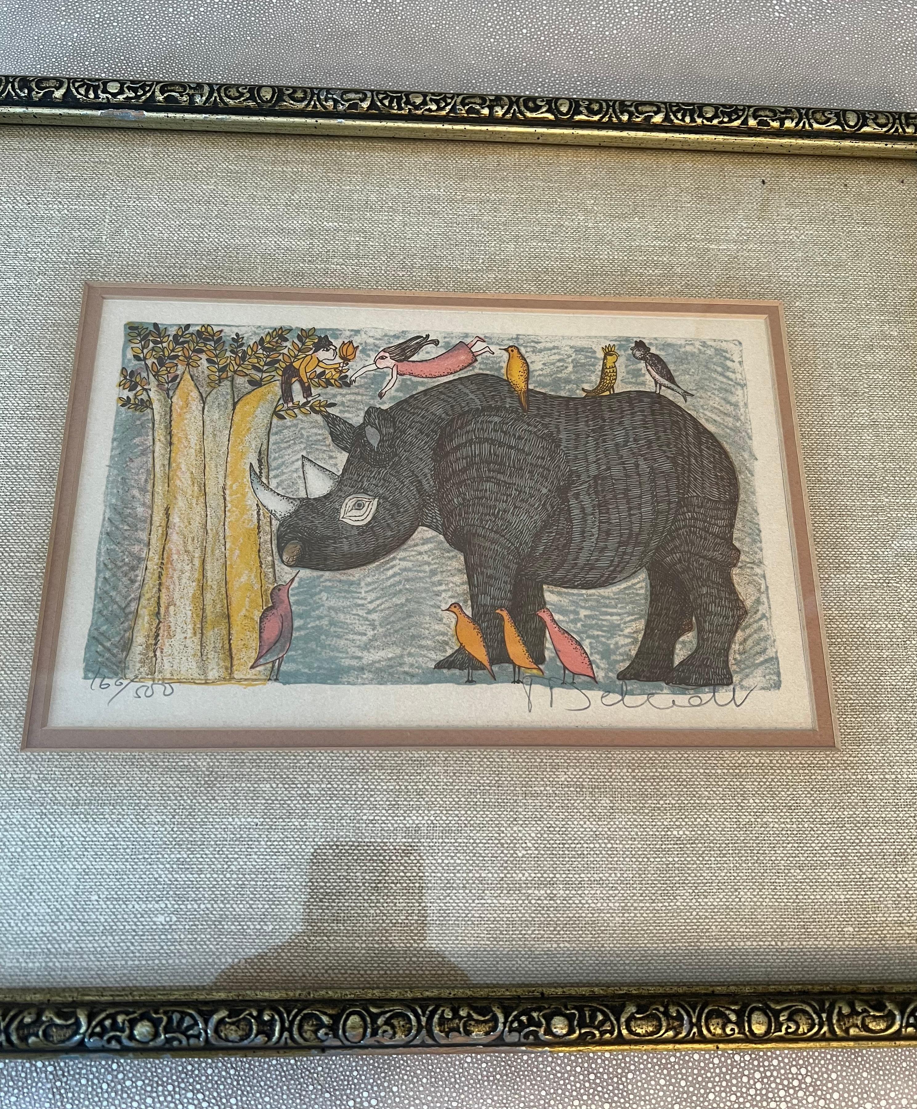 Lithographie « The Rhino » encadrée et signée Deberdt  2