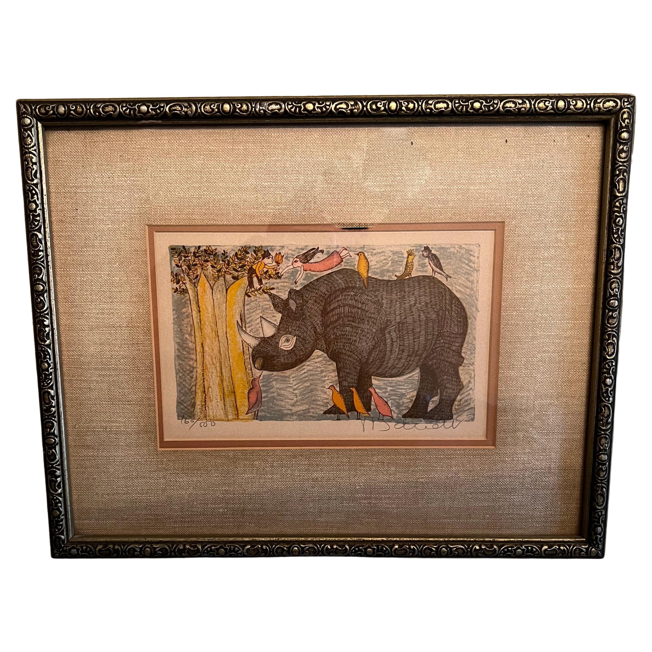 Framed Signed Deberdt "The Rhino" Lithograph 