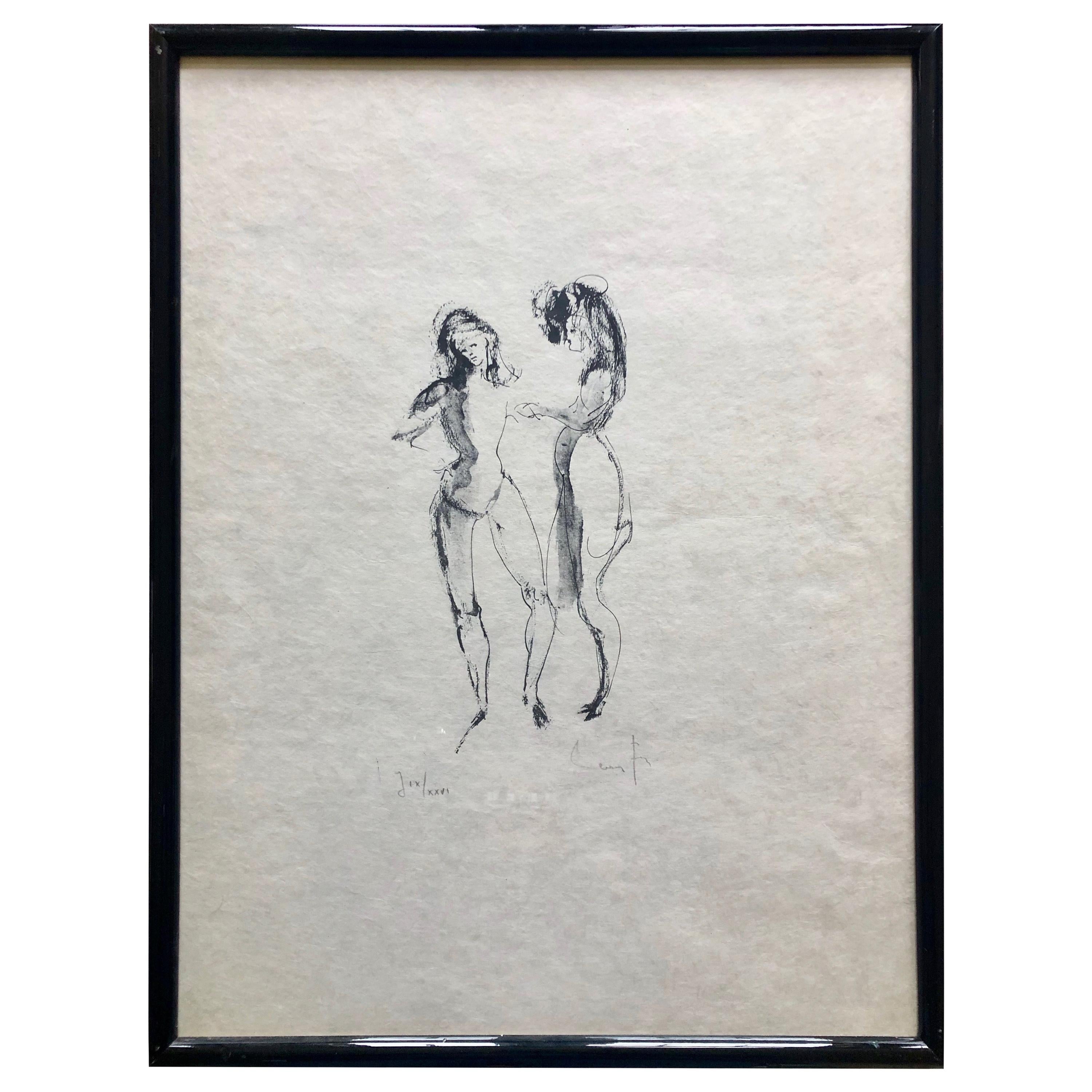 Framed, Signed Etching by Artist Leonor Fini, Two Women, Numbered J IX/XXVI For Sale
