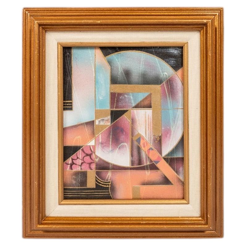 Framed Signed Geometric Abstraction Painting by Fred Blassingham, USA, c. 1980s