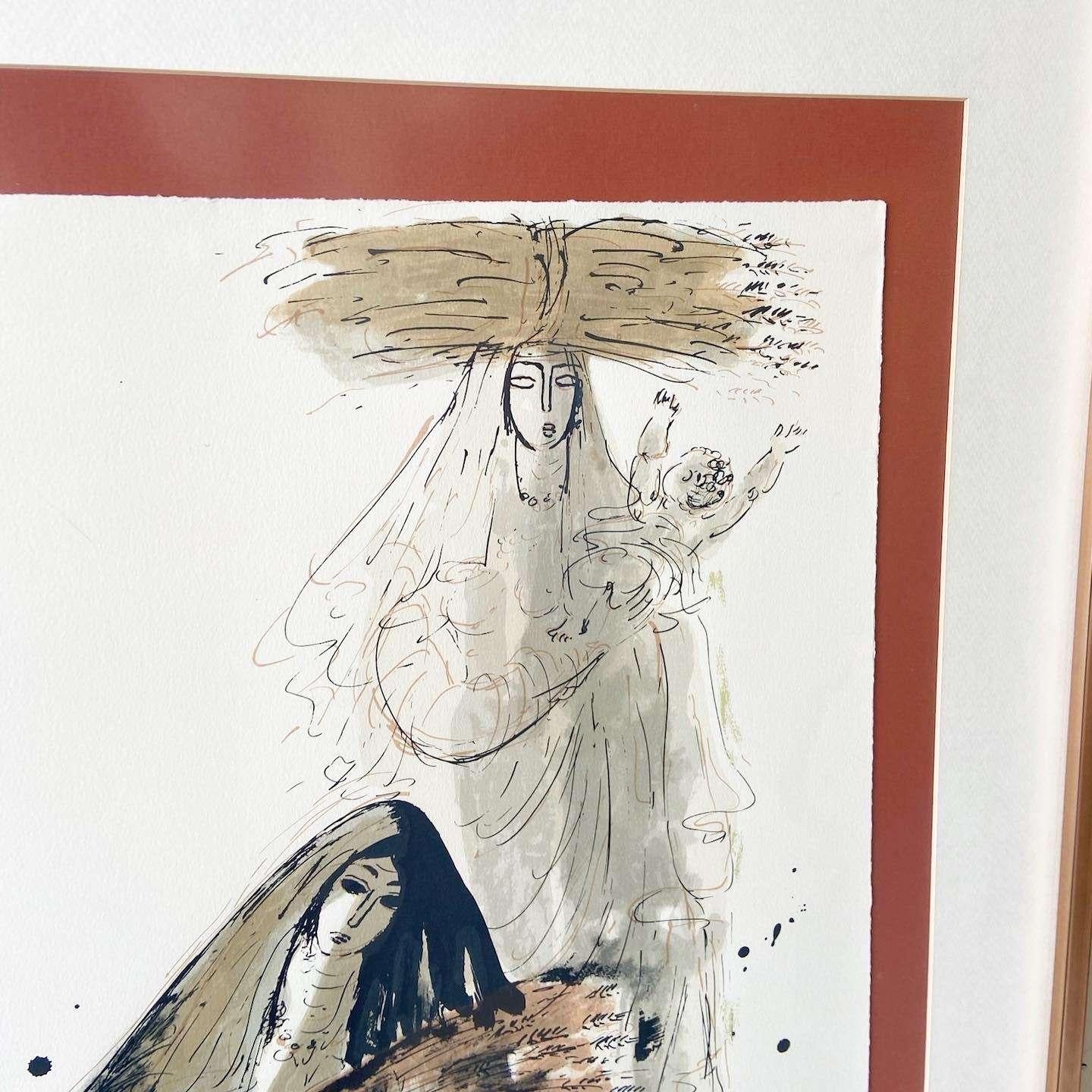 Framed Signed Lithograph “Two Women and a Child” by Reuven Rubin In Good Condition For Sale In Delray Beach, FL