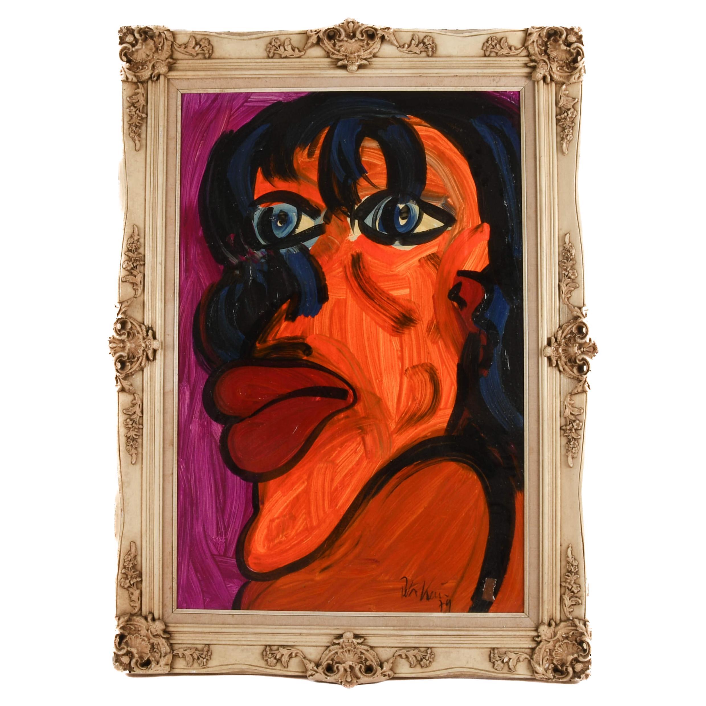 Framed Signed Peter Keil "Mick Jagger 79" Mixed Media on Masonite