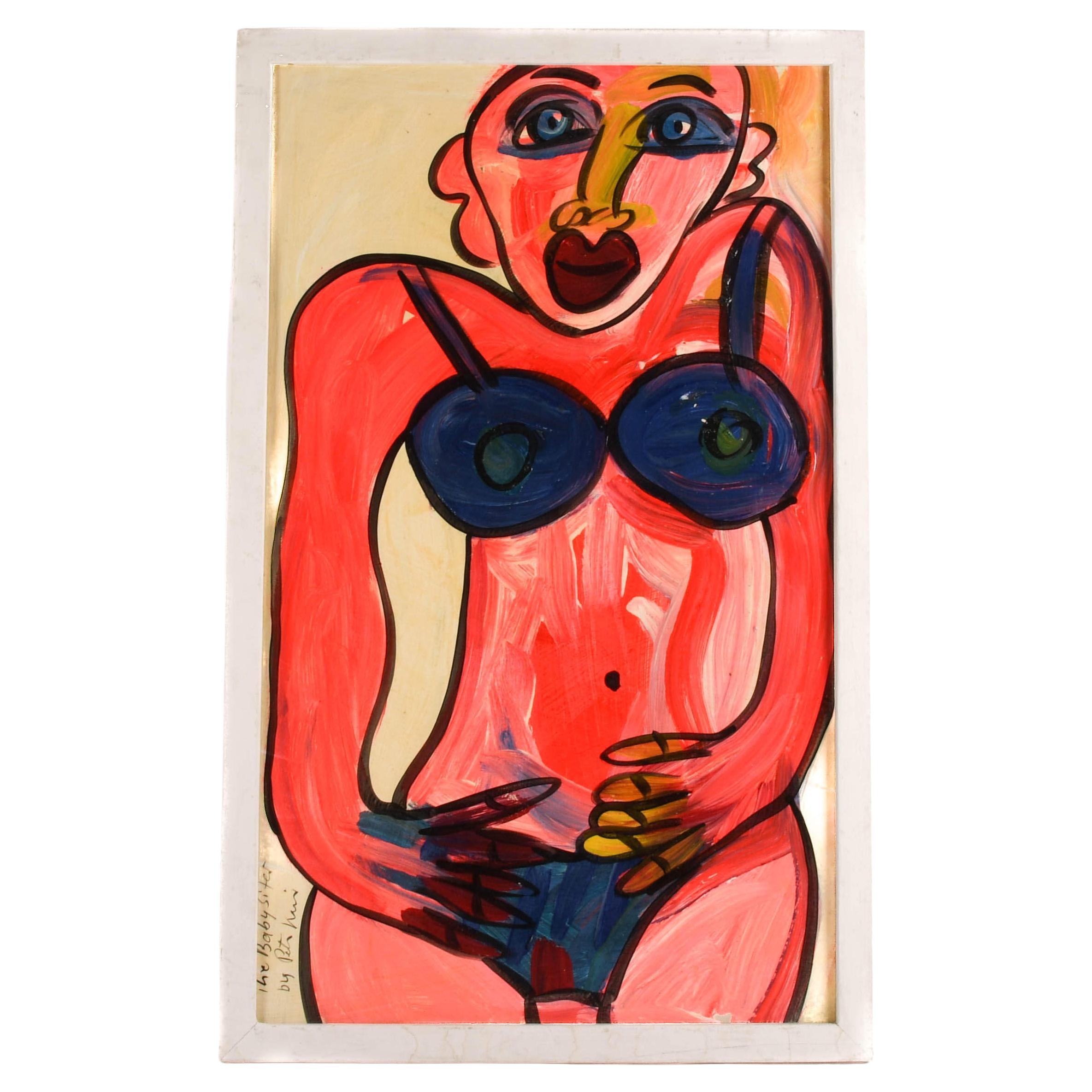 Framed Signed Peter Keil "The Babysitter" Mixed Media on Masonite