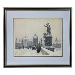 Framed Signed Print of Charles II Bridge in Prague by TF Simon
